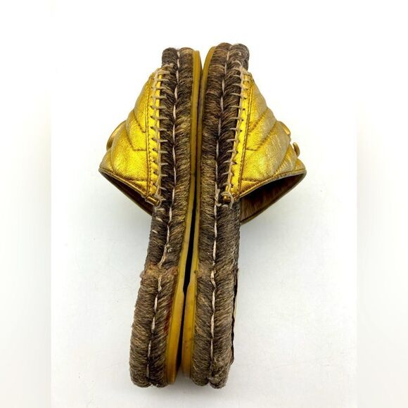 Authentic Gucci Quilted Leather Espadrille Sandals Size 35,5 Gold Color - Picture 6 of 13